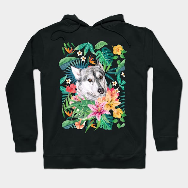 Tropical Siberian Husky 1 Hoodie by LulululuPainting